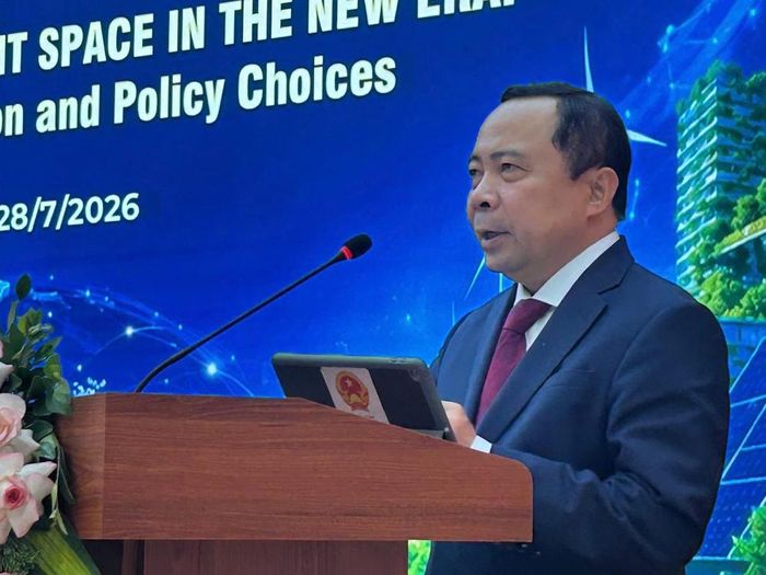 PGS. TS. Vũ Hải Quân, Ủy viên Trung ương Đáng, Bộ trưởng Bộ Khoa học và Công nghệ phát biểu tại hội thảo. Ảnh: Thanh Hương - TTXVN