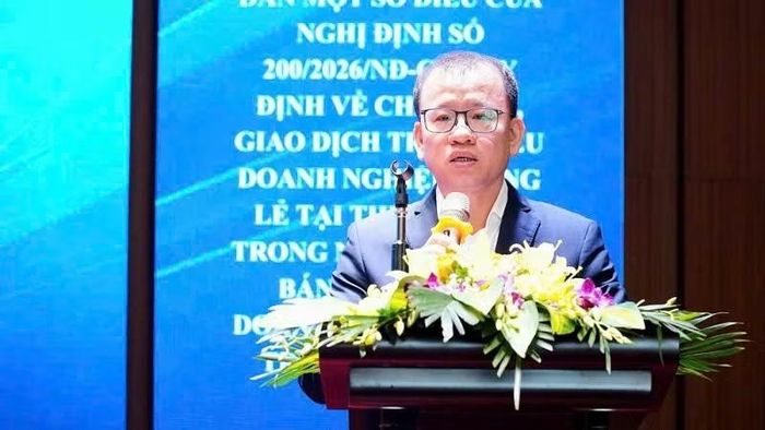 Phó Chủ tịch Ủy ban Chứng khoán Nhà nước Nguyễn Hoàng Dương phát biểu tại Hội nghị.