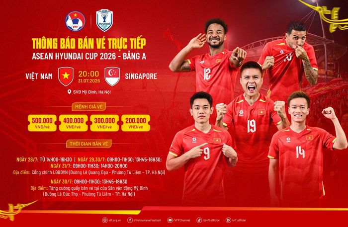 Thông tin bán vé trực tiếp trận đội tuyển Việt Nam-Singapore. Ảnh: VFF 
