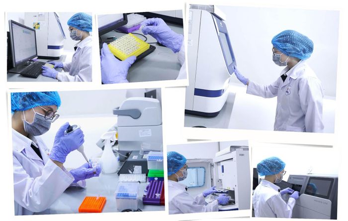 Cán bộ, kỹ thuật viên Khoa Xét nghiệm Sinh học, Viện Pháp y Quốc gia thực hiện quy trình giám định ADN hài cốt liệt sĩ.