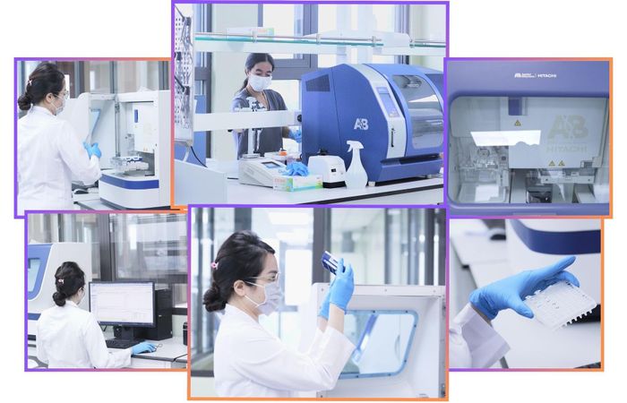 Cán bộ, kỹ thuật viên Khoa Xét nghiệm Sinh học, Viện Pháp y Quân đội thực hiện quy trình giám định ADN hài cốt liệt sĩ.