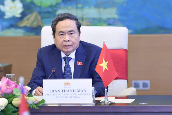  Chủ tịch Quốc hội Trần Thanh Mẫn phát biểu tại cuộc hội đàm. Ảnh: QUANG PHÚC 