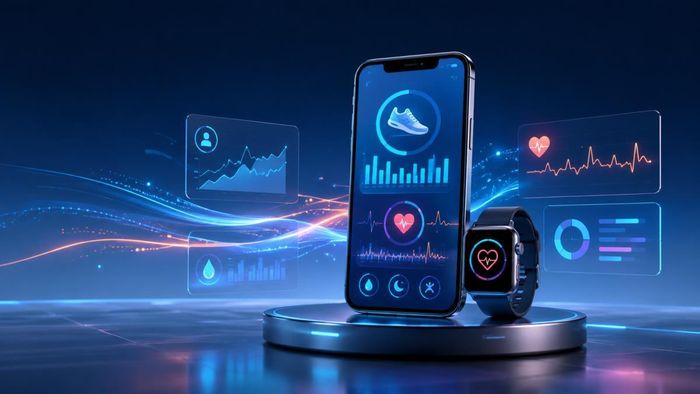 Người dùng kiểm tra biểu đồ báo cáo số bước chân và nhịp tim được đồng bộ từ thiết bị đeo thông minh. Đồ họa: Thái Bình