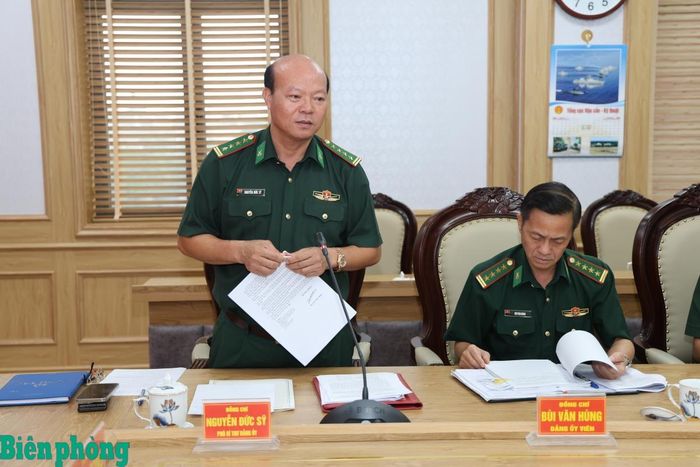 Đại tá Nguyễn Đức Sỹ, Phó bí thư Đảng ủy Cục Hậu cần - Kỹ thuật, Chủ nhiệm Hậu cần - Kỹ thuật Bộ đội Biên phòng phát biểu tại hội nghị. Ảnh: Xuân Khoa