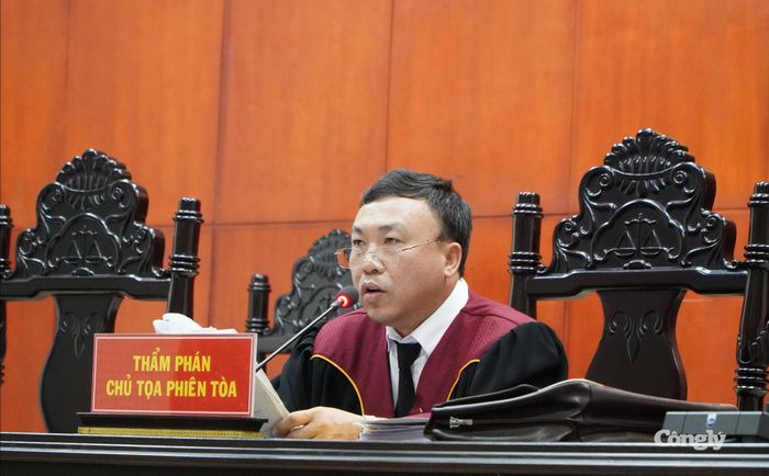 Chủ tọa phiên tòa điều hành phiên xét xử trực tuyến. (Ảnh: TV)