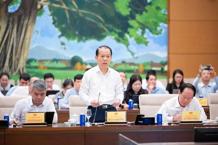  Bộ trưởng Bộ Tư pháp Hoàng Thanh Tùng trình bày Tờ trình (Ảnh: CTTĐT Quốc hội).