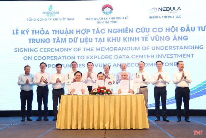 Ban Quản lý KKT tỉnh Hà Tĩnh, Tổng công ty Khí Việt Nam (PV GAS) và Tập đoàn Nebula Energy đã ký kết thỏa thuận hợp tác nghiên cứu cơ hội đầu tư Trung tâm Dữ liệu tại KKT Vũng Áng.