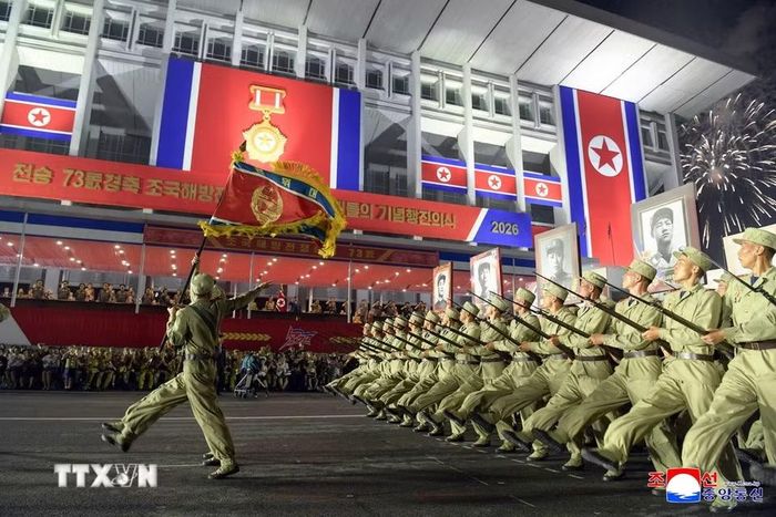 Lễ diễu hành kỷ niệm 73 năm Ngày Chiến thắng tại Bình Nhưỡng, Triều Tiên ngày 27/7/2026. (Ảnh: Yonhap/TTXVN phát)