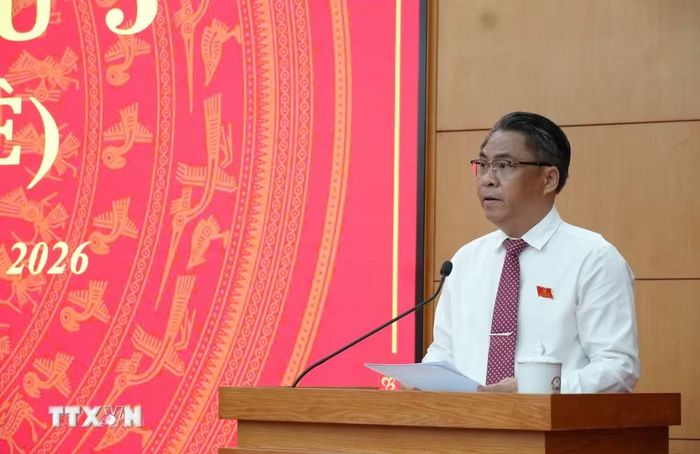 Bí thư Tỉnh ủy, Chủ tịch Ủy ban Nhân dân tỉnh Cao Bằng Phan Thăng An phát biểu tại kỳ họp. (Ảnh: Chu Hiệu/TTXVN)