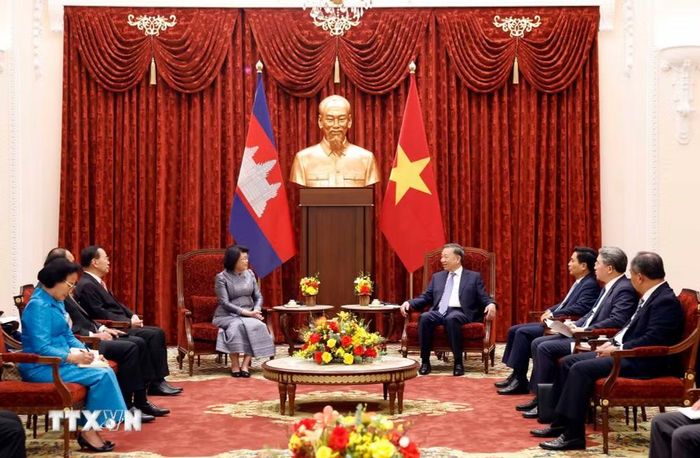 Tổng Bí thư, Chủ tịch nước Tô Lâm tiếp Chủ tịch Quốc hội Vương quốc Campuchia Samdech Khuon Sudary. (Ảnh: Thống Nhất/TTXVN)