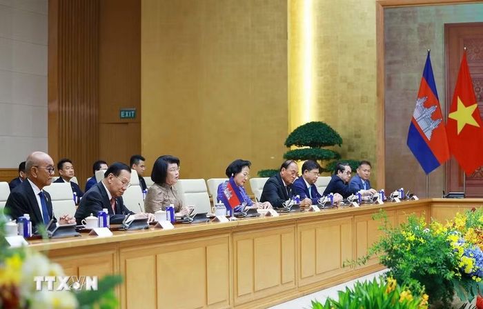Chủ tịch Quốc hội Campuchia Samdech Khuon Sudary phát biểu. (Ảnh: Dương Giang/TTXVN)