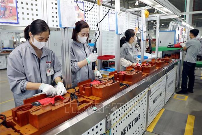 Công nhân làm việc tại Nhà máy Keystone Electrical Việt Nam (Khu công nghiệp Liên Hà Thái, xã Thái Thụy, tỉnh Hưng Yên). Ảnh: Thế Duyệt/TTXVN