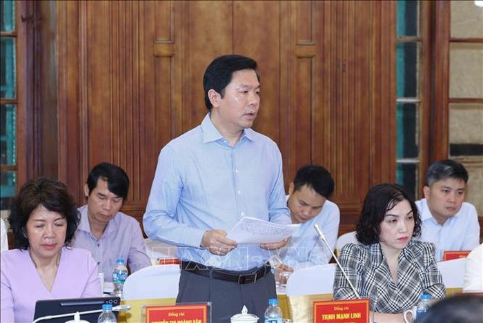 Đồng chí Trịnh Mạnh Linh, Ủy viên Trung ương Đảng, Phó Trưởng Ban Tổ chức Trung ương phát biểu tại hội nghị. Ảnh: Phương Hoa/TTXVN