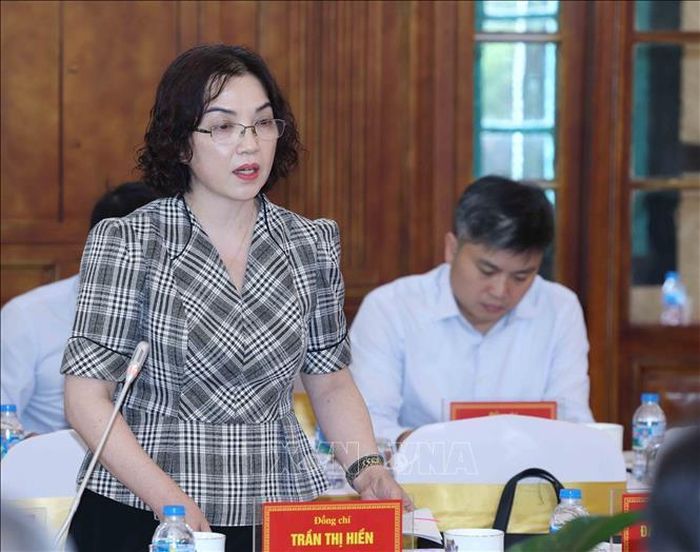 Đồng chí Trần Thị Hiền, Ủy viên Trung ương Đảng, Phó Chủ nhiệm Ủy ban Kiểm tra Trung ương phát biểu tại hội nghị. Ảnh: Phương Hoa/TTXVN