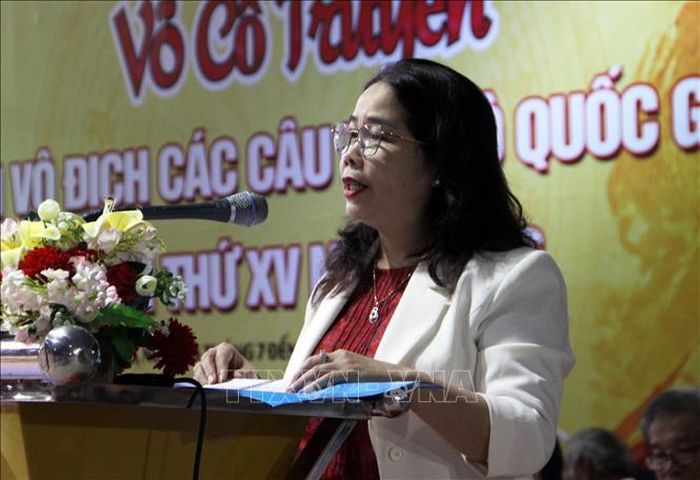 Bà Đỗ Thị Diệu Hạnh - Giám đốc Sở Văn hóa - Thể thao và Du lịch tỉnh Gia Lai phát biểu khai mạc giải.