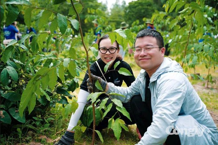Các bạn trẻ hào hứng trồng cây xanh.