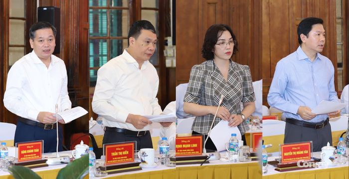 Các đồng chí trong đoàn công tác phát biểu ý kiến tại hội nghị