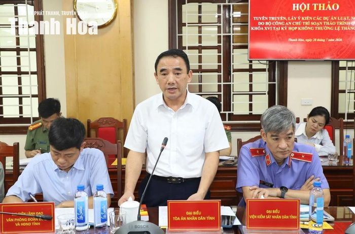 Lãnh đạo Tòa án Nhân dân tỉnh đóng góp ý kiến tại hội thảo.