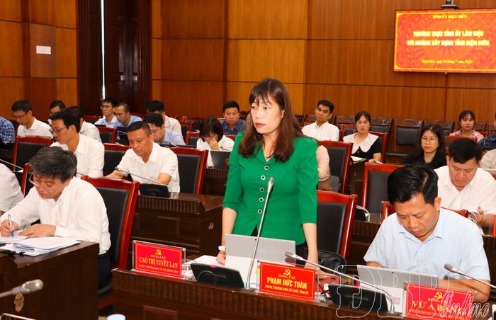  Phó Chủ tịch Thường trực HĐND tỉnh Cao Thị Tuyết Lan phát biểu tại buổi làm việc.