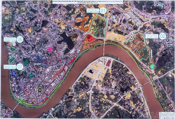 Mặt bằng tổng thể Dự án Khắc phục, xử lý tình trạng ngập, úng ven sông Hồng, khu vực trung tâm tỉnh Lào Cai và vùng phụ cận.