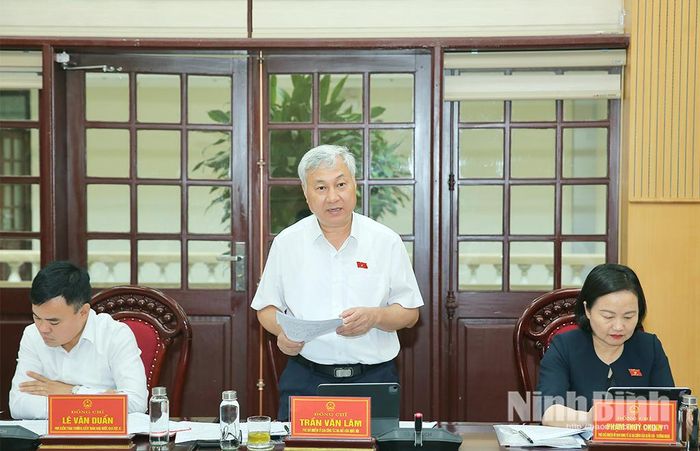 Đồng chí Trần Văn Lâm, Phó Chủ nhiệm Ủy ban Công tác đại biểu của Quốc hội phát biểu tại hội nghị.