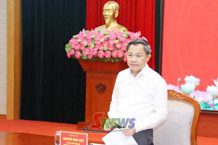 Đồng chí Nguyễn Đình Việt, Phó Bí thư Tỉnh ủy, Chủ tịch UBND tỉnh, phát biểu tại cuộc làm việc.