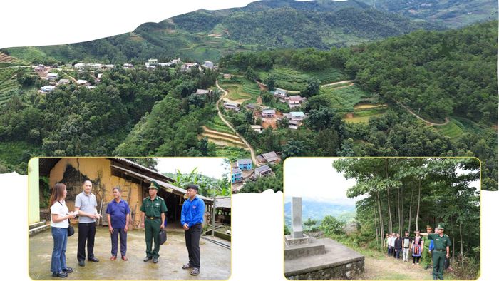 Ông Thào Vạn Chính, thôn Na Cạn, xã Cán Tỷ thông tin về tình hình an ninh trật tự trong thôn và cùng các lực lượng kiểm tra mốc giới.
