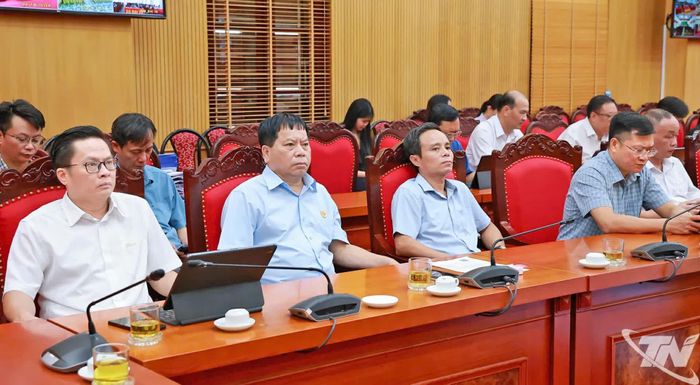 Các đại biểu tham dự Hội nghị tại điểm cầu Tỉnh ủy.