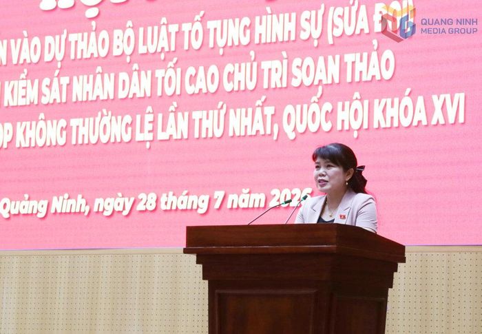 Phó Trưởng Đoàn ĐBQH tỉnh Quảng Ninh Nguyễn Thị Thu Hà phát biểu tại hội nghị