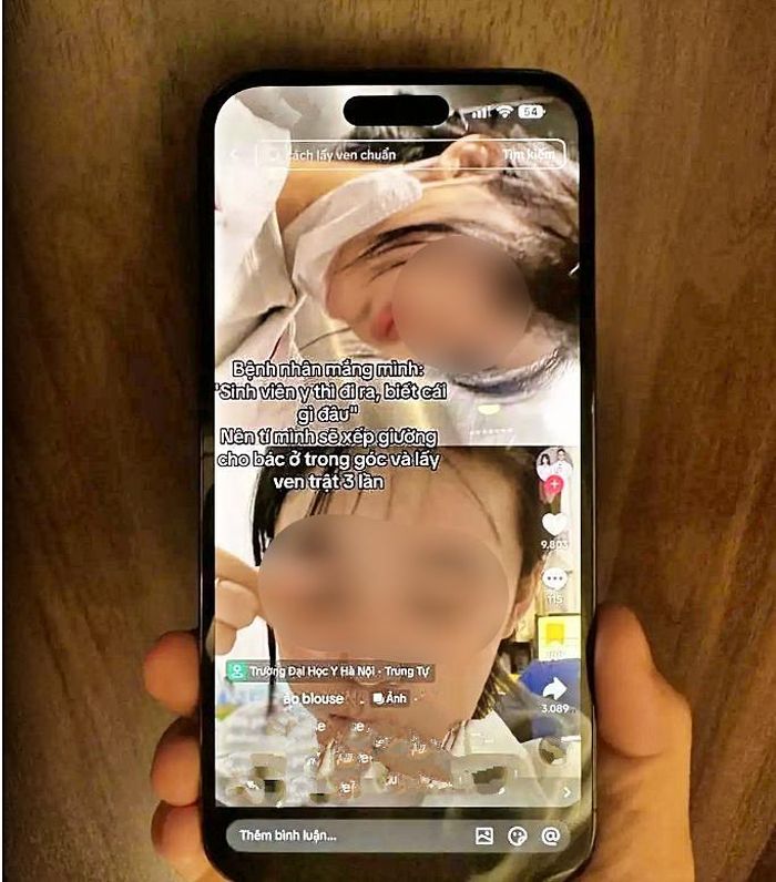 Trong video đăng tải trên mạng xã hội, một sinh viên Trường Đại học Y Hà Nội dọa lấy ven bệnh nhân trật 3 lần. Ảnh chụp màn hình