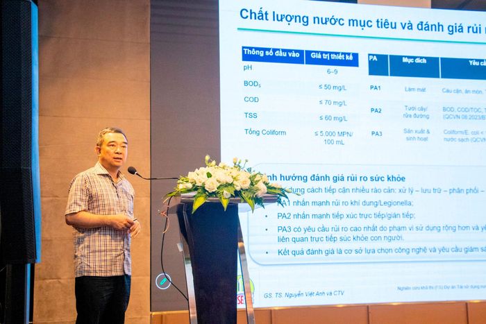 GS, TS Nguyễn Việt Anh, Giảng viên Cao cấp, Khoa Kỹ thuật Môi trường, Trường Đại học Xây dựng Hà Nội, trình bày tại hội thảo. Ảnh: UNDP