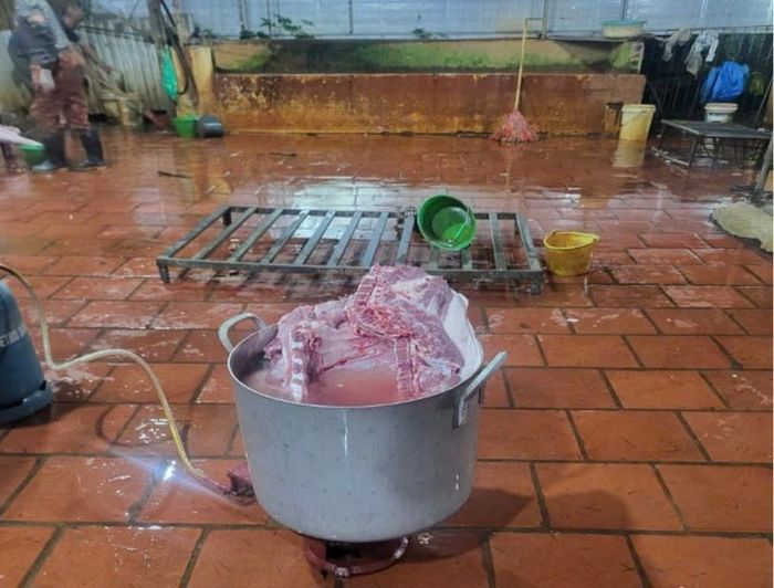 Các cơ sở thực hiện xử lý nhiệt, chuyển đổi mục đích sử dụng đối với số thịt lợn đã giết mổ theo quy định. Ảnh: CCCN