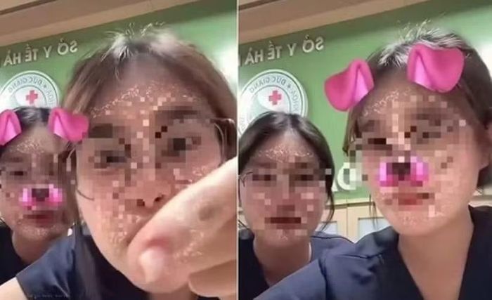 Hai nữ sinh livestream với những lời lẽ phản cảm tại bệnh viện. (Ảnh chụp màn hình)