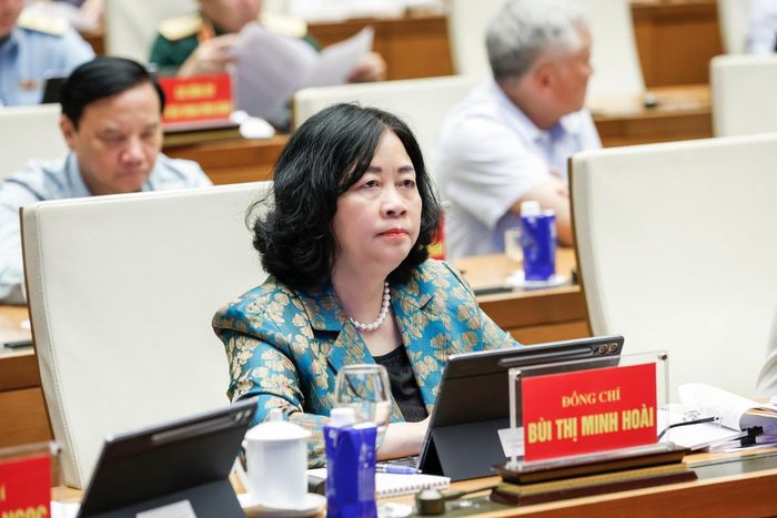 Ủy viên Bộ Chính trị, Bí thư Trung ương Đảng, Chủ tịch UBTƯ MTTQ Việt Nam Bùi Thị Minh Hoài tham dự hội nghị (Ảnh: Quang Vinh)