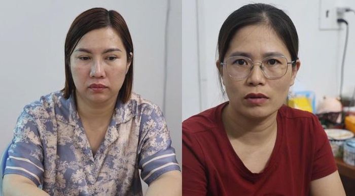 Bị can Lê Thị Kim Nhung (trái) và Hoàng Thị Tuyên (phải).