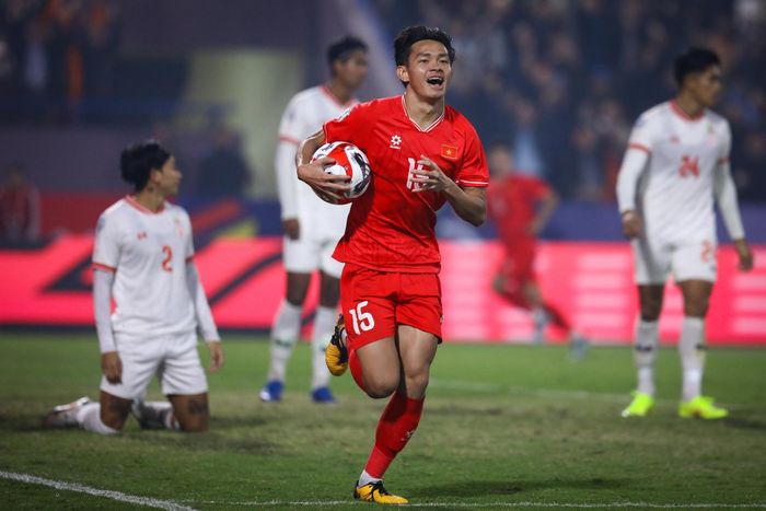  Vĩ Hào ăn mừng bàn thắng vào lưới Myanmar ở ASEAN Cup 2024. Ảnh: Minh Chiến. 