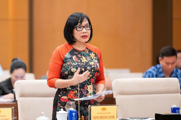 Thứ trưởng Bộ Tư pháp Đặng Hoàng Oanh phát biểu