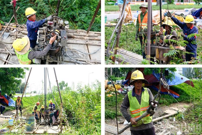 Tại các vị trí khảo sát, không khí làm việc diễn ra khẩn trương. Các tổ công tác duy trì thi công liên tục theo hai ca, từ 7 giờ đến 11 giờ và từ 13 giờ đến 17 giờ hằng ngày, nhằm bảo đảm tiến độ khảo sát địa chất.