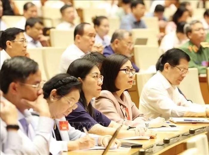 Đại biểu dự hội nghị tại điểm cầu trung tâm - Hội trường Diên Hồng, Nhà Quốc hội (Hà Nội). Ảnh: Phương Hoa/TTXVN