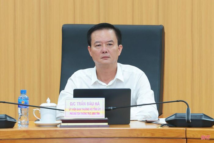 Phó Chủ tịch Thường trực UBND tỉnh Trần Báu Hà điều hành điểm cầu Hà Tĩnh.
