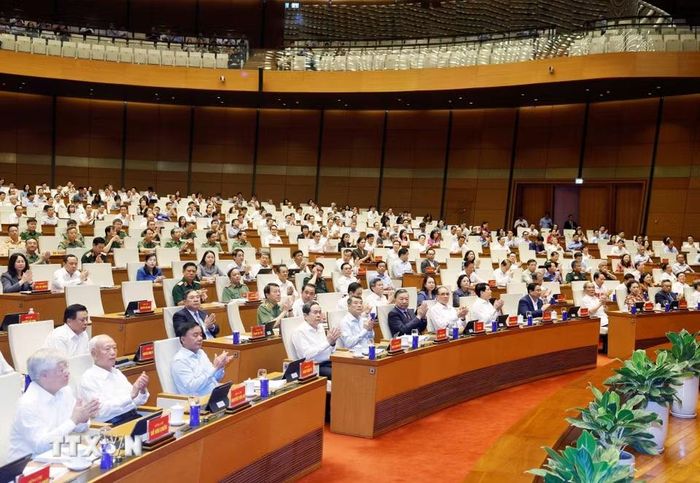 Tổng Bí thư, Chủ tịch nước Tô Lâm và đại biểu dự hội nghị tại điểm cầu trung tâm - Hội trường Diên Hồng, Nhà Quốc hội (Hà Nội). (Ảnh: Thống Nhất/TTXVN)