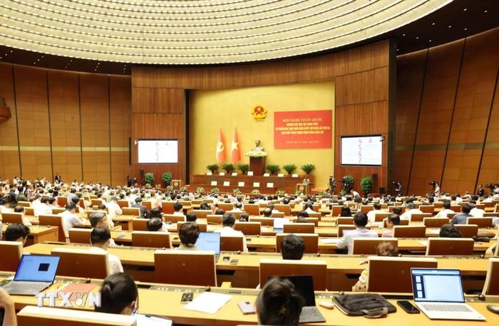 Toàn cảnh hội nghị tại điểm cầu trung tâm - Hội trường Diên Hồng, Nhà Quốc hội (Hà Nội). (Ảnh: Phương Hoa/TTXVN)