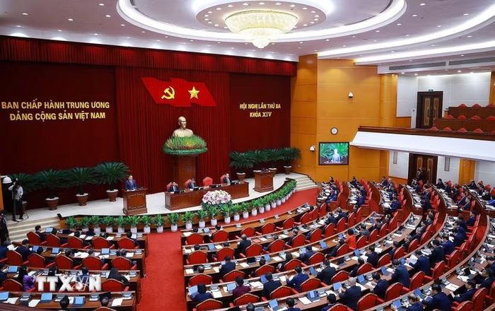 Hội nghị lần thứ ba Ban Chấp hành Trung ương Đảng khóa XIV. (Ảnh: Dương Giang/TTXVN)