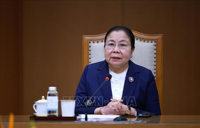 Đồng chí Sisay Leudetmounsone, Trưởng Ban Tổ chức Trung ương Đảng Nhân dân Cách mạng Lào phát biểu. Ảnh: Dương Giang/TTXVN