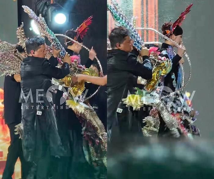 Khán giả bàn luận trái chiều về thiết kế National Costume hoành tráng nhưng cồng kềnh. (Ảnh chụp màn hình từ TikTok Meow Entertainment)