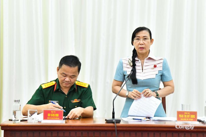 Bà Phan Thị Mỹ Dung - Giám đốc Sở Tư pháp tỉnh phát biểu kết luận buổi làm việc.