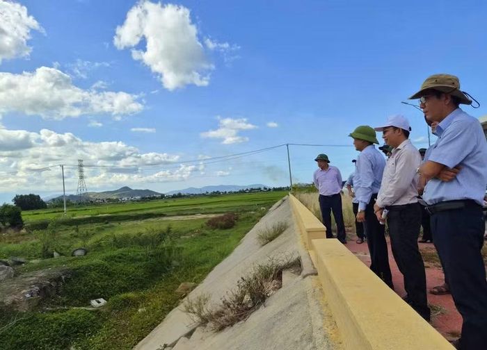  Phó Chủ tịch UBND tỉnh kiểm tra đoạn qua trục tiêu Đại học Quang Trung. Ảnh: Hồng Thương 