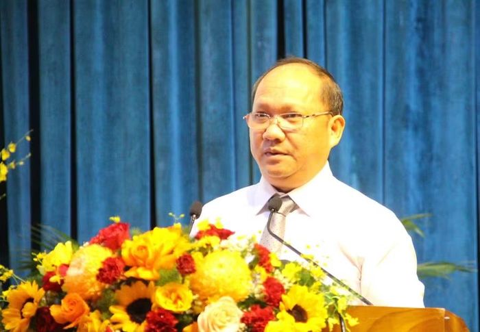  Đồng chí Rah Lan Chung - Phó Bí thư Thường trực Tỉnh ủy Gia Lai phát biểu chào mừng tại lễ khai mạc hội thi. Ảnh: Trọng Lợi 