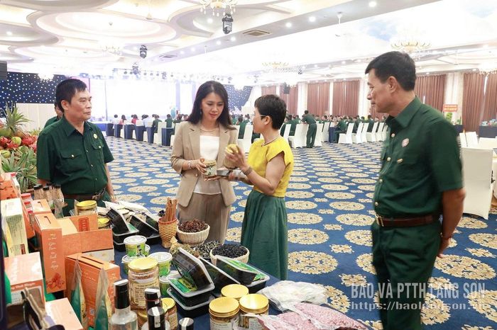 Đồng chí Đoàn Thu Hà, Phó Bí thư Tỉnh ủy, Trưởng Đoàn đại biểu Quốc hội tỉnh, Chủ tịch Ủy ban MTTQ Việt Nam tỉnh cùng các đại biểu tham quan các gian hàng tại hội nghị