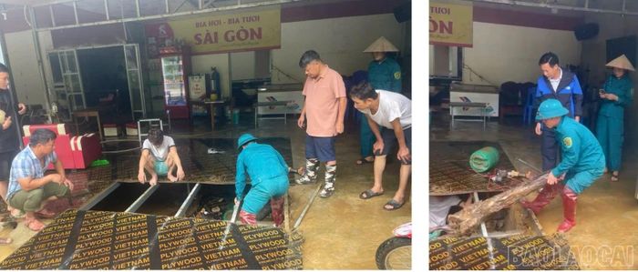 Các lực lượng khẩn trương hỗ trợ người dân di chuyển tài sản đến nơi an toàn.